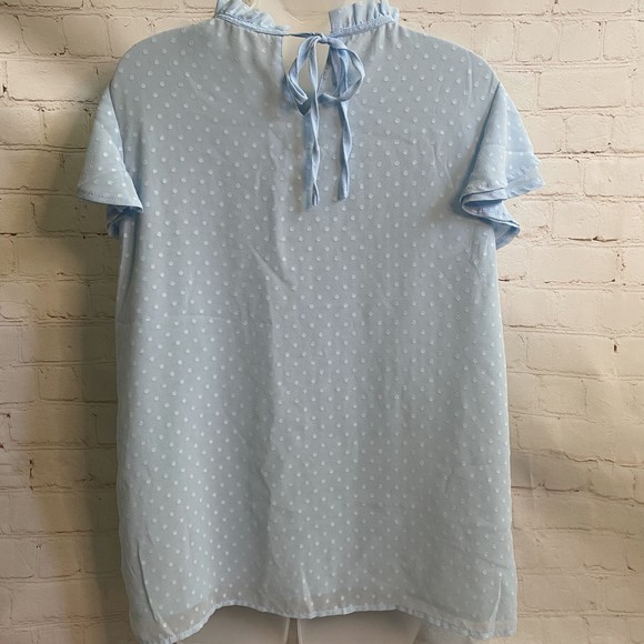 Paitluc Ruffled Flutter Cap Sleeve Lined Chiffon/Swiss Dot Blouse for Women - Picture 3 of 10